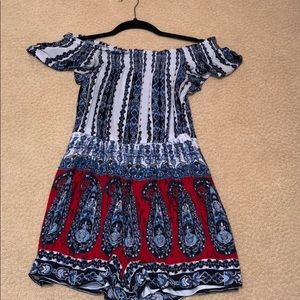 Blue&red off shoulder romper from Francesca’s